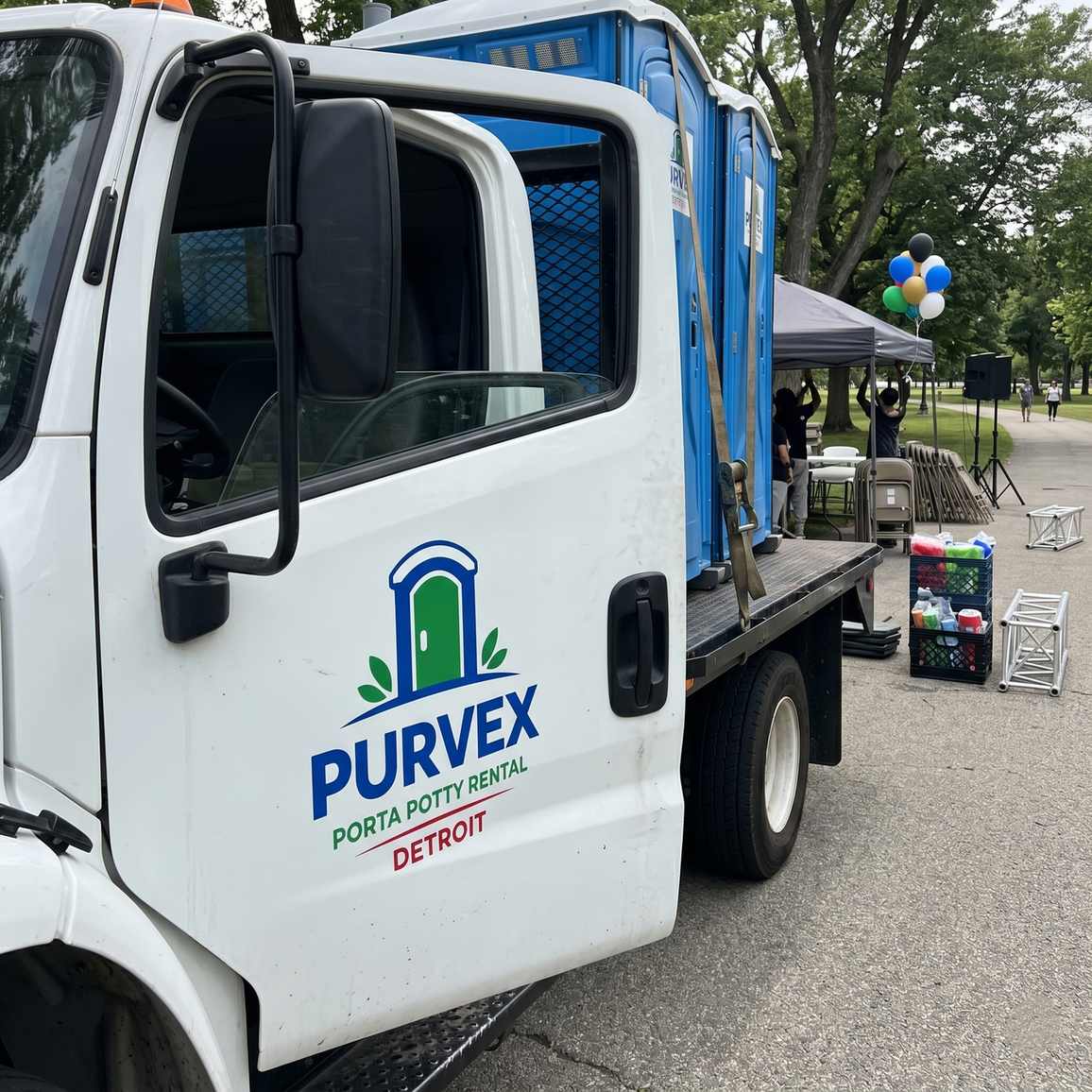 Purvex Porta Potty Rental Detroit branded delivery truck
